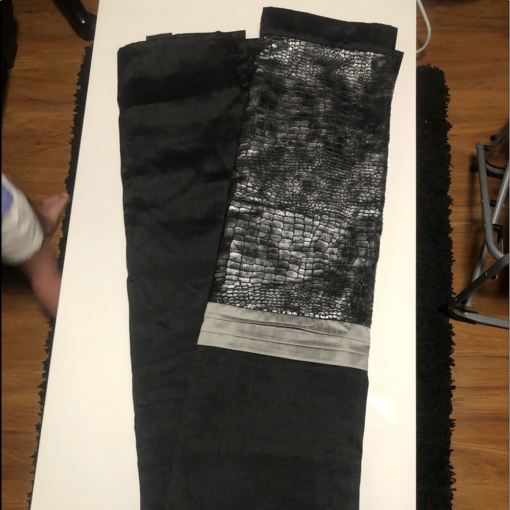 Black, silver and grey shower curtain.